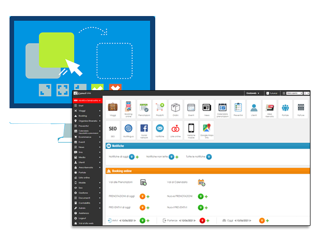 cms ed editor drag and drop per la gestione del sito web agenzia viaggi tour operator